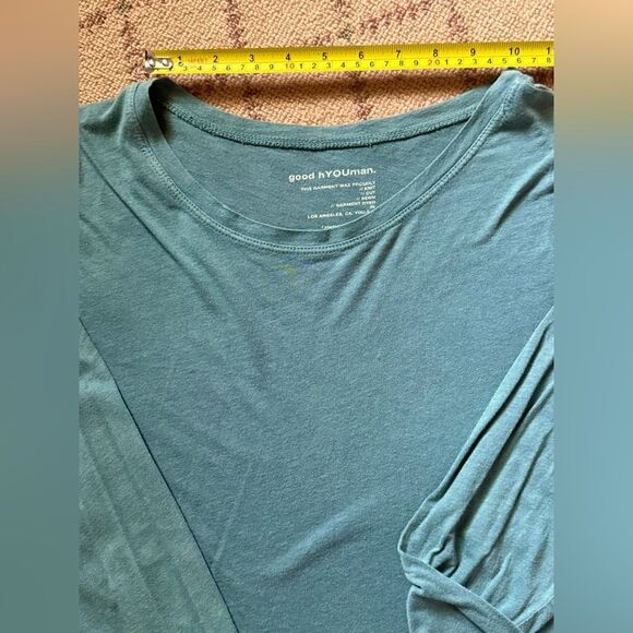good hYOUman washed green long sleeve T-shirt with text on the sleeve. NWOT L - Picture 8 of 13